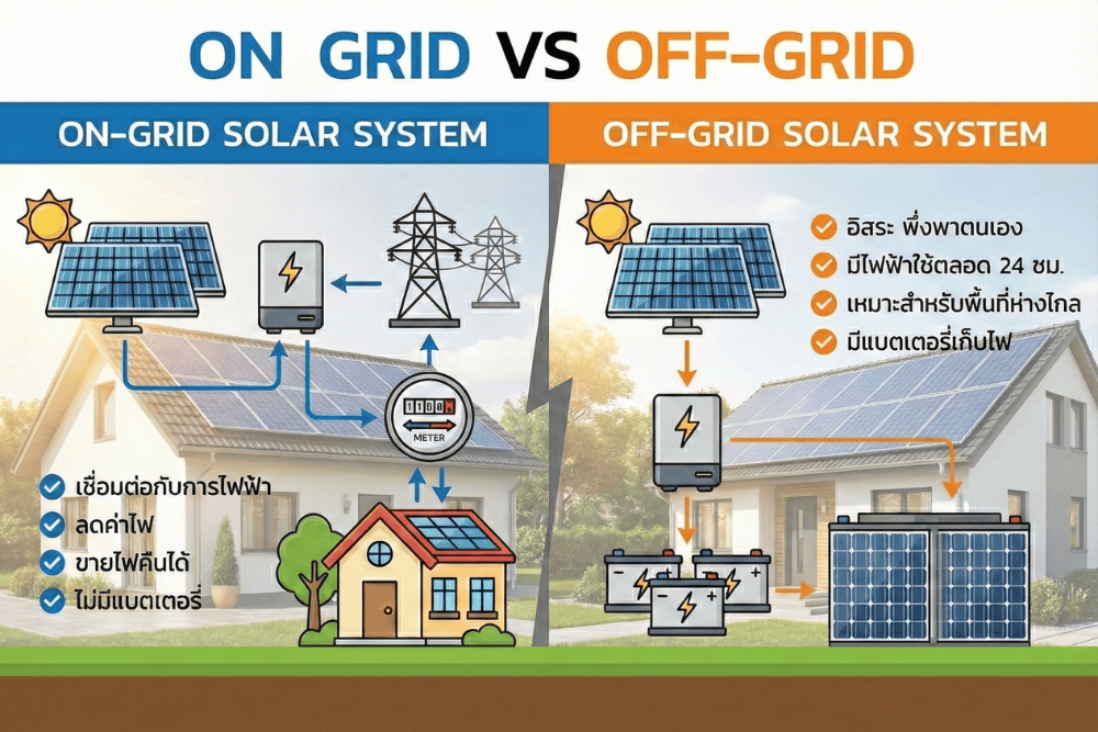 เจาะลึก "ระบบโซล่าเซลล์ On Grid" และ "Off Grid" เลือกแบบไหน ถึงจะลดค่าไฟได้คุ้มที่สุด?